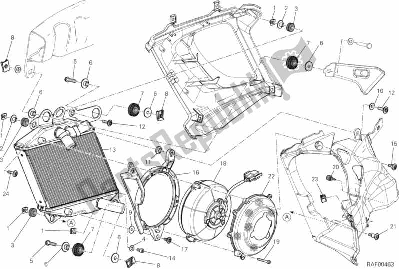 Alle onderdelen voor de Radiator, Water, Rechts van de Ducati Diavel White Stripe Thailand 1200 2014